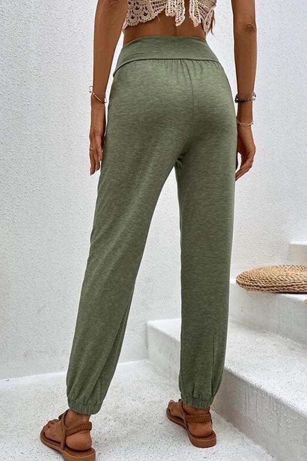 LM | Temperament casual loose pocket high waist pants