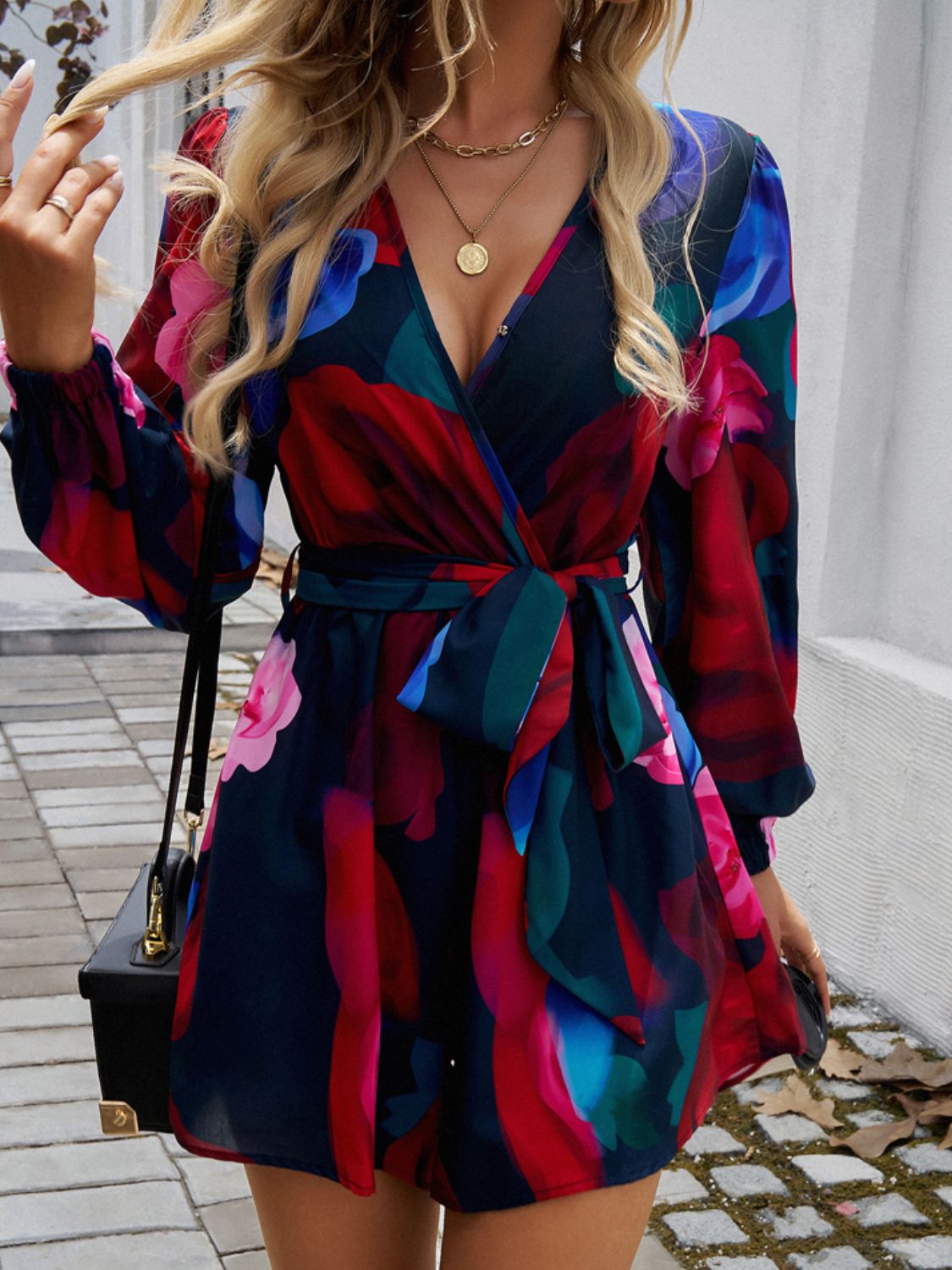 LM | Devine Tied Surplice Long Sleeve Romper