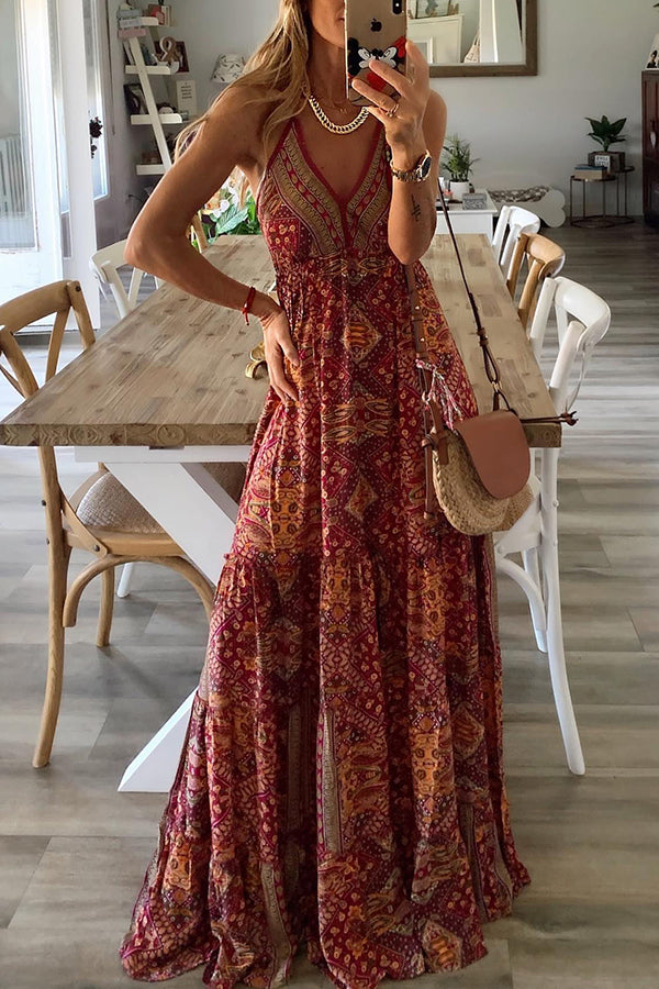 LM | Celeste Boho printed strappy maxi dresses with elastic waist
