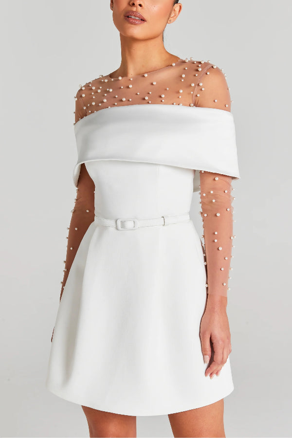 LM | Elegant Evening Lapel Bandeau Detachable Belt Pocketed Mini Dress