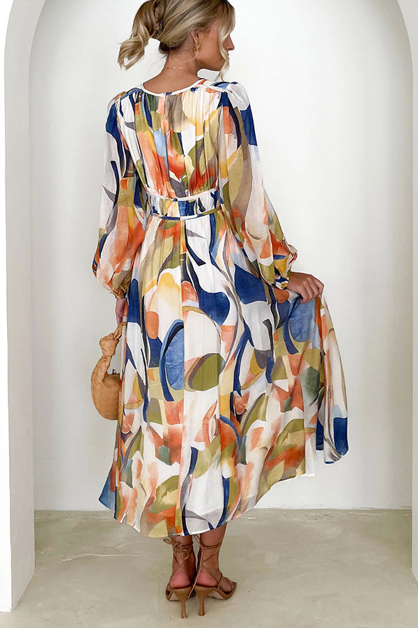 LM | Eclipse Season Printed long-sleeved maxi dress with flowing sleeves