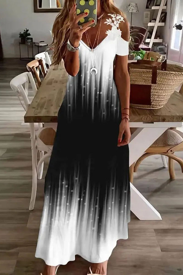 LM | Viana Contrasting lace printed maxi dress with straight sleeves