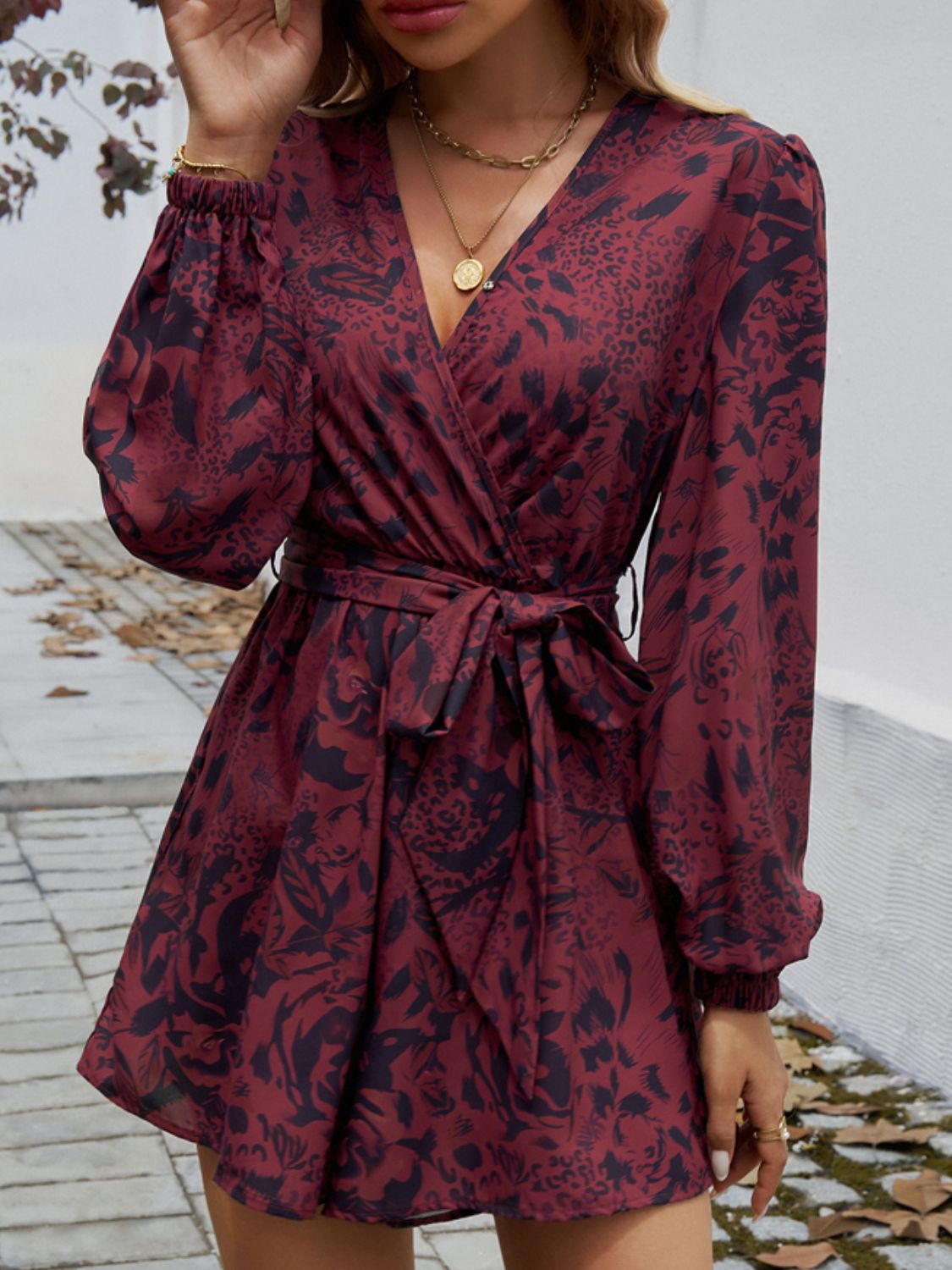 LM | Devine Tied Surplice Long Sleeve Romper