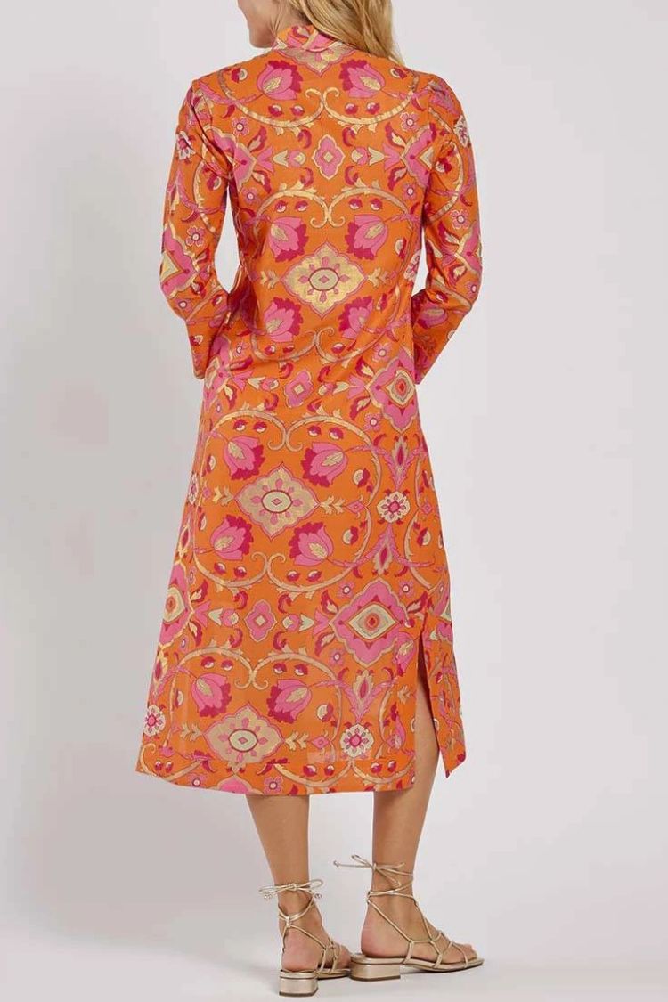LM | Printed midi dress with stand-up collar