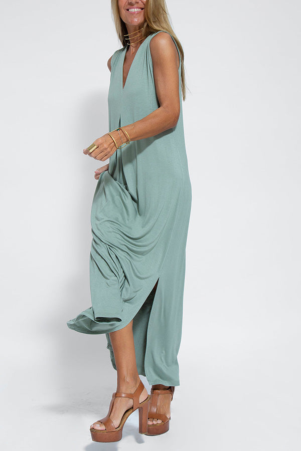 LM | Elegant is forever knit solid color sleeveless slit maxi dress
