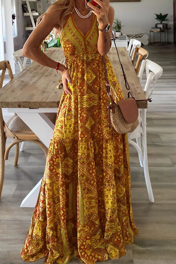 LM | Celeste Boho printed strappy maxi dresses with elastic waist