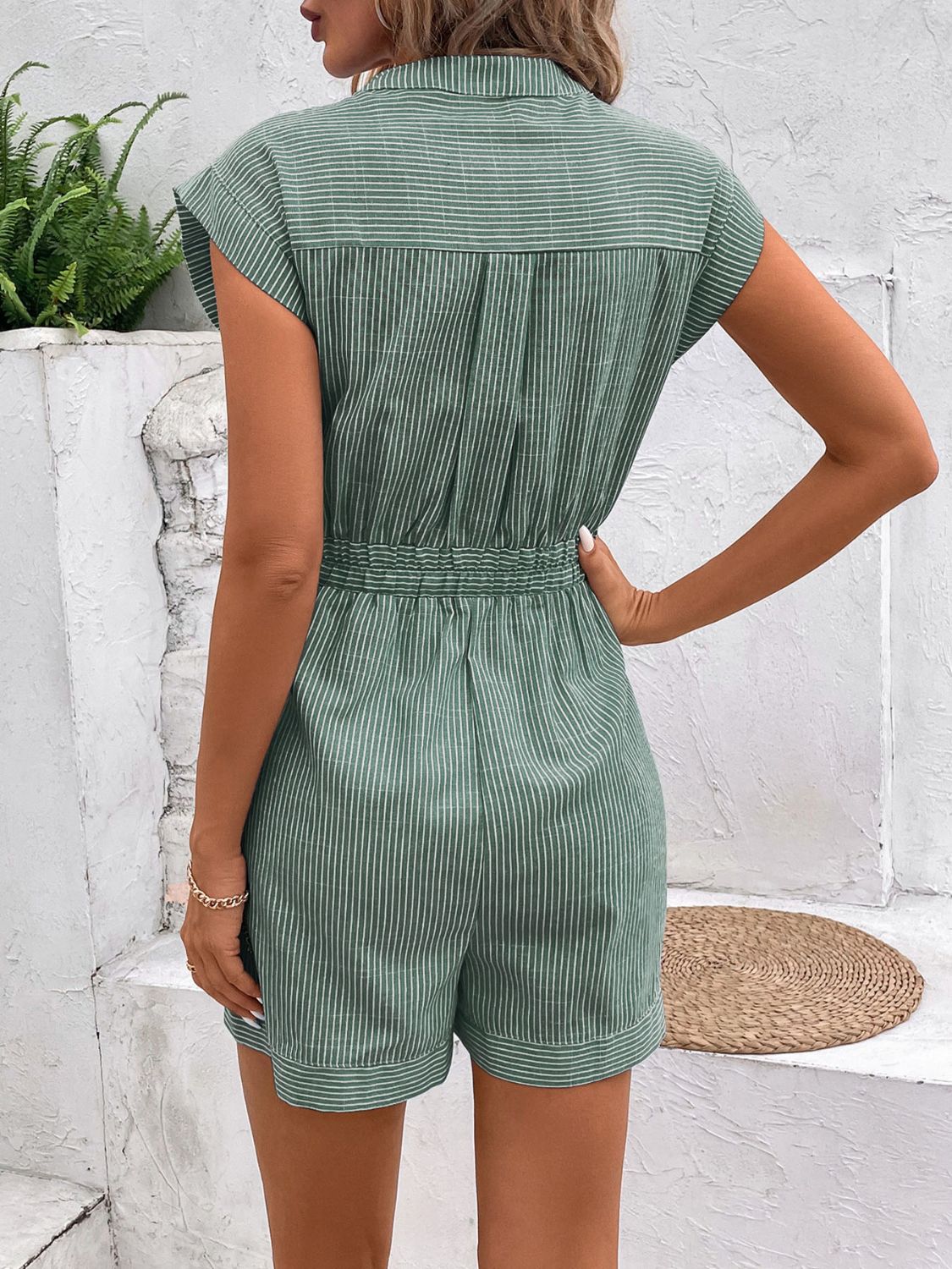 LM | Striped, notched romper with tie