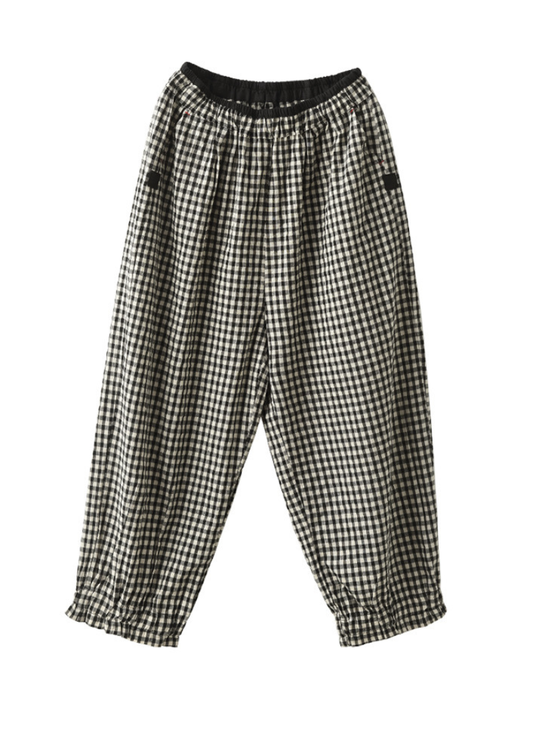 LM | Elastic Waist Plaid Casual Harem Pants Bottoms