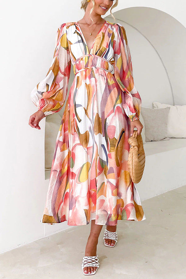 LM | Eclipse Season Printed long-sleeved maxi dress with flowing sleeves