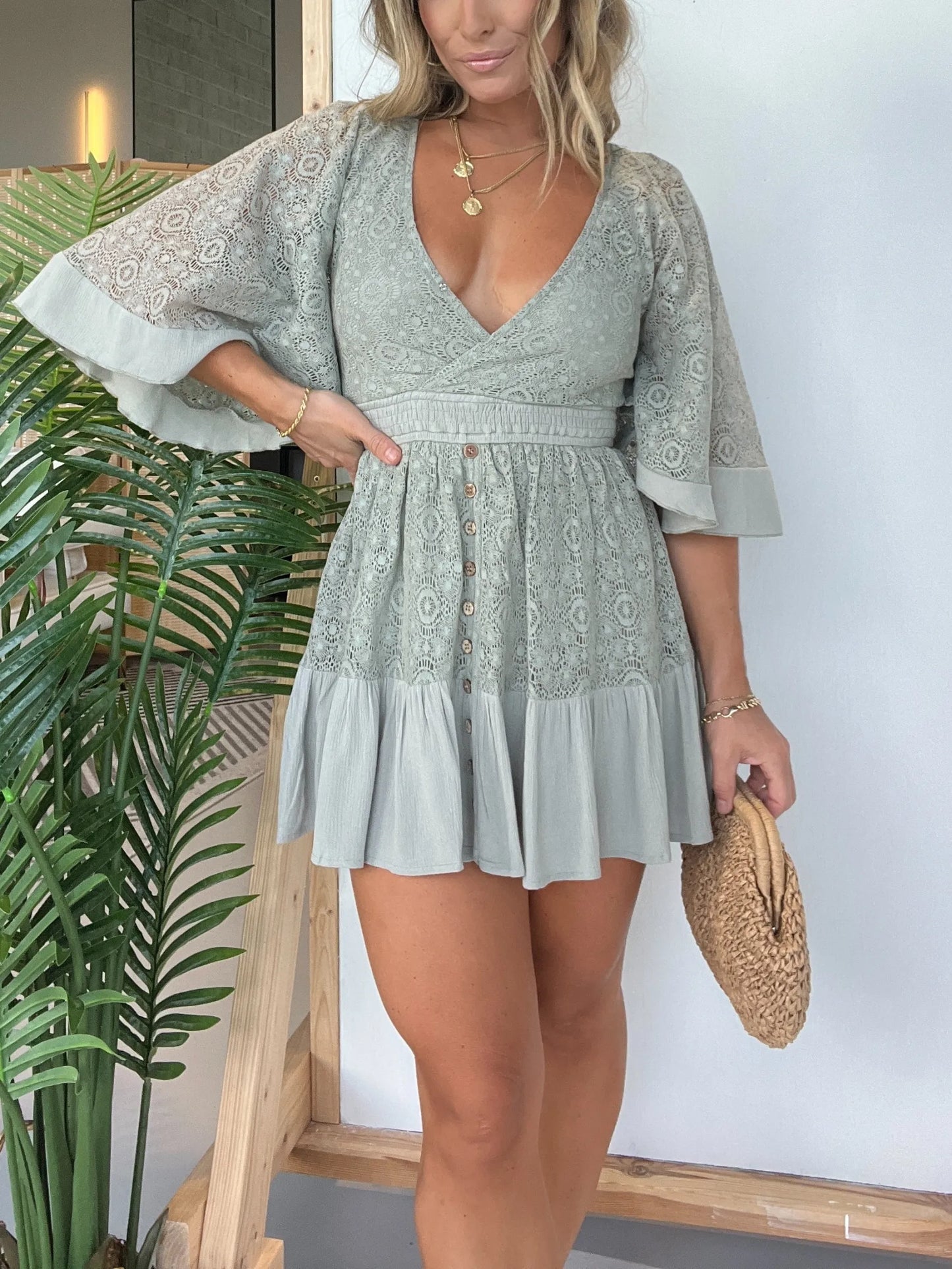 LM | Lace Crochet Romper Dress