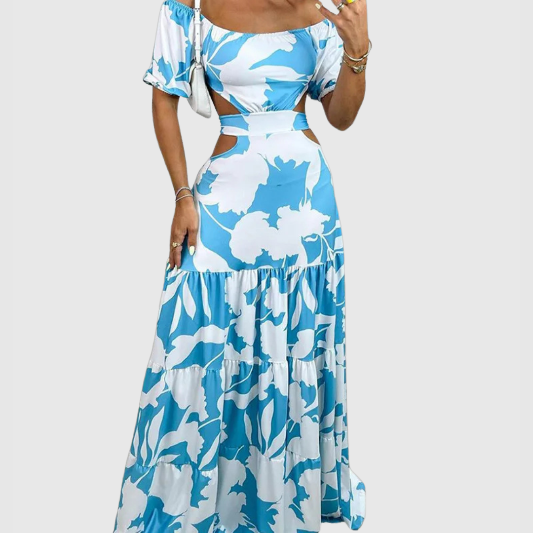 LM | Elegant midi dress with irregular grain and neckline