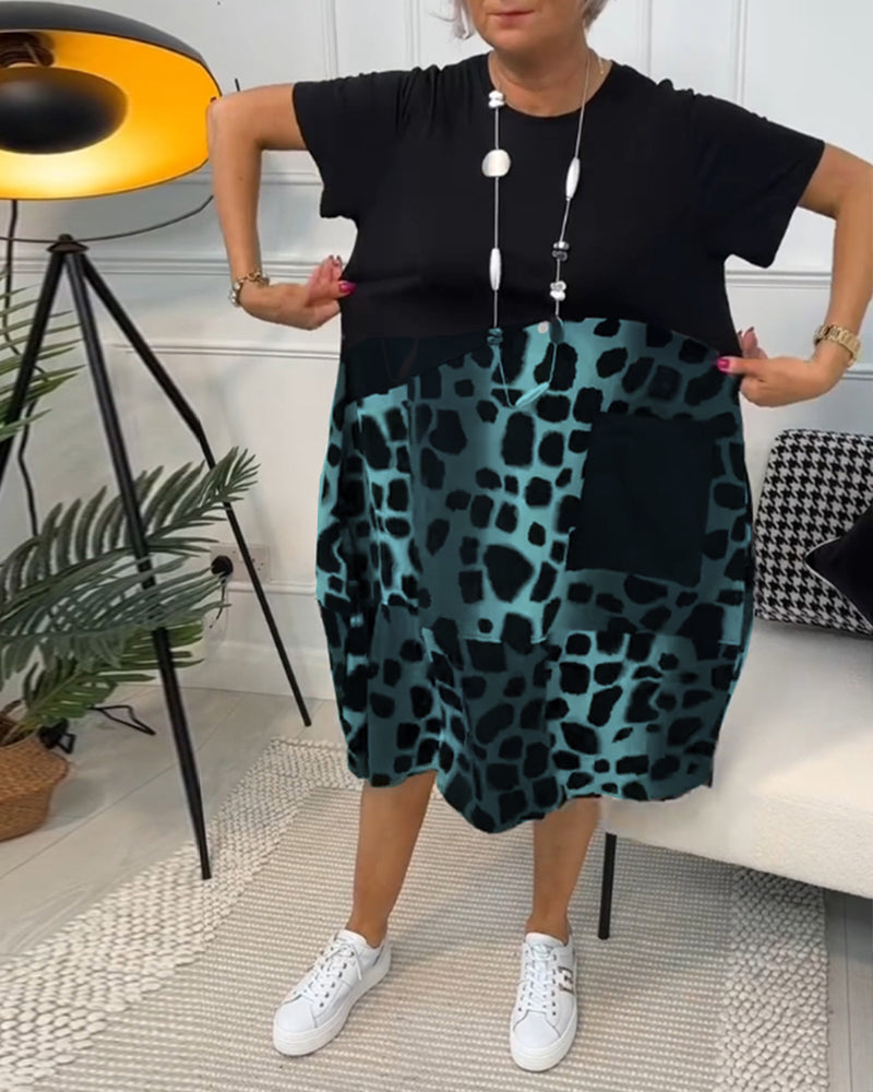 LM | Stylish short-sleeved midi dress with leopard print