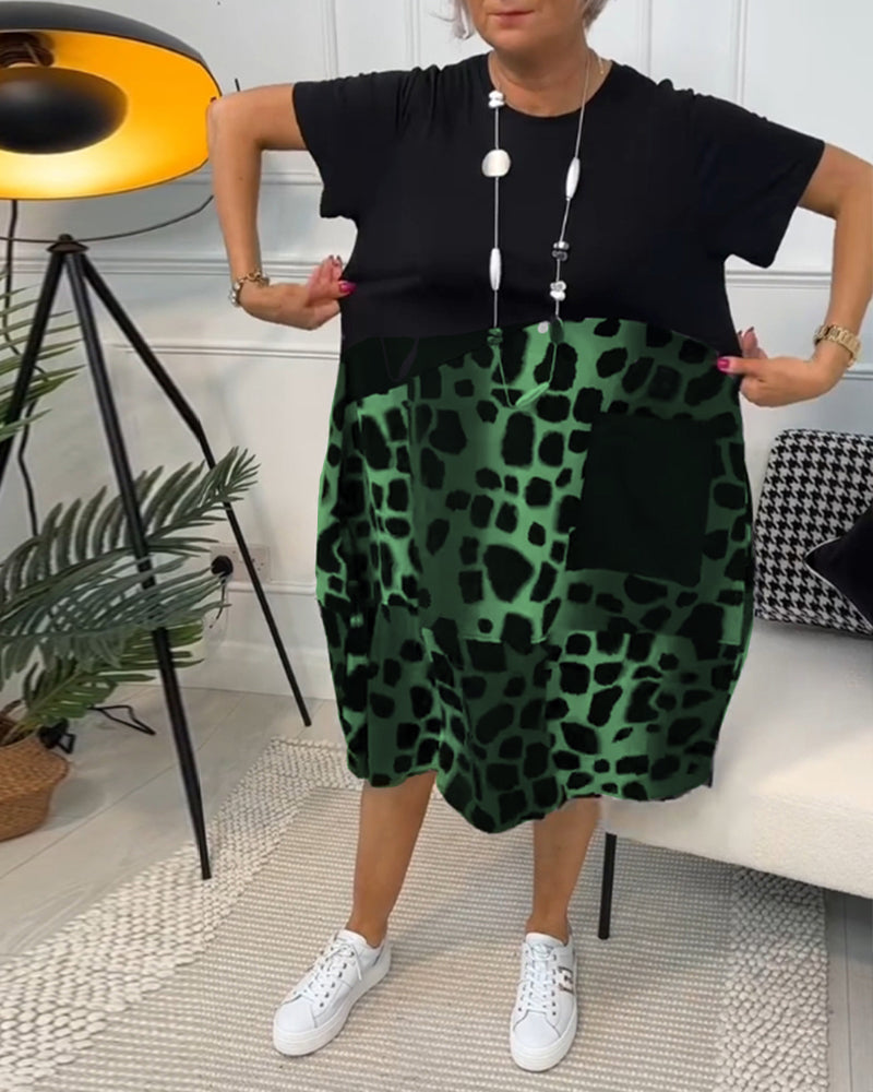 LM | Stylish short-sleeved midi dress with leopard print