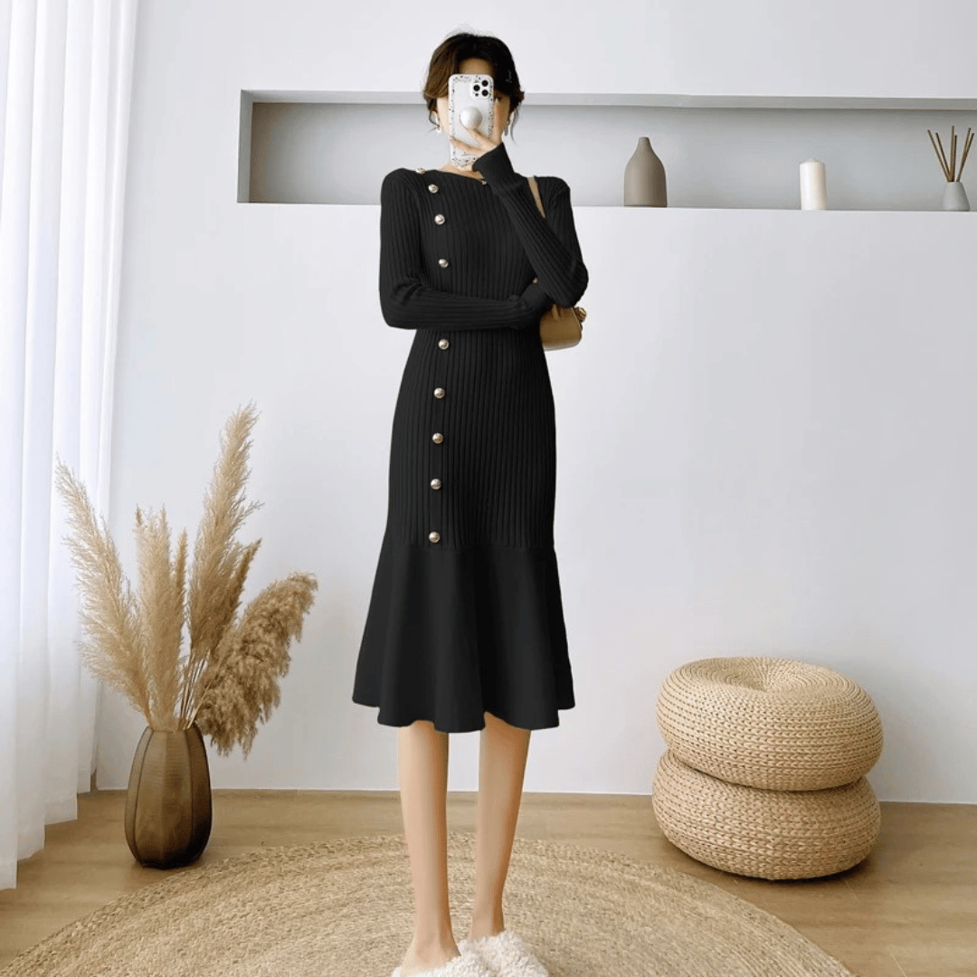 LM | elegant ribbed midi dress for women