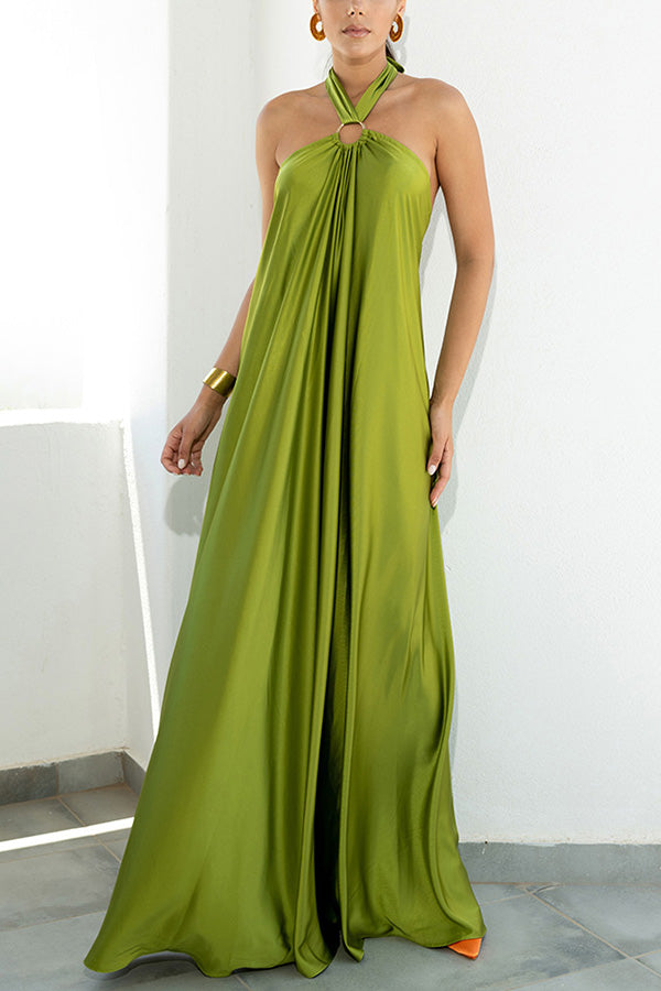 LM | Elegant and fabulous satin halter backless party / vocation maxi dress