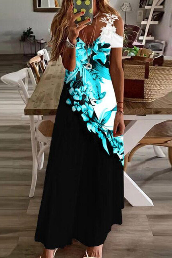 LM | Viana Contrasting lace printed maxi dress with straight sleeves