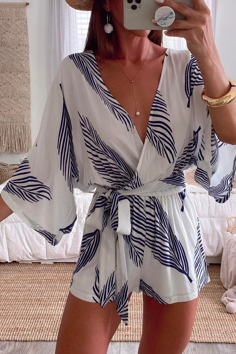 LM | Plants Print White romper