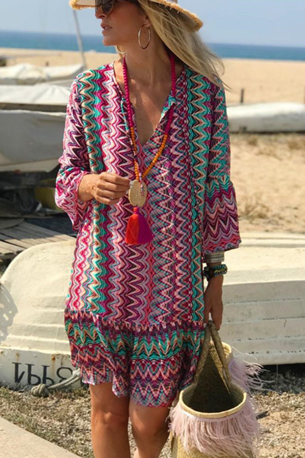 LM | Hailee Colorful Water Ripple Print Casual Beach Mini Dress