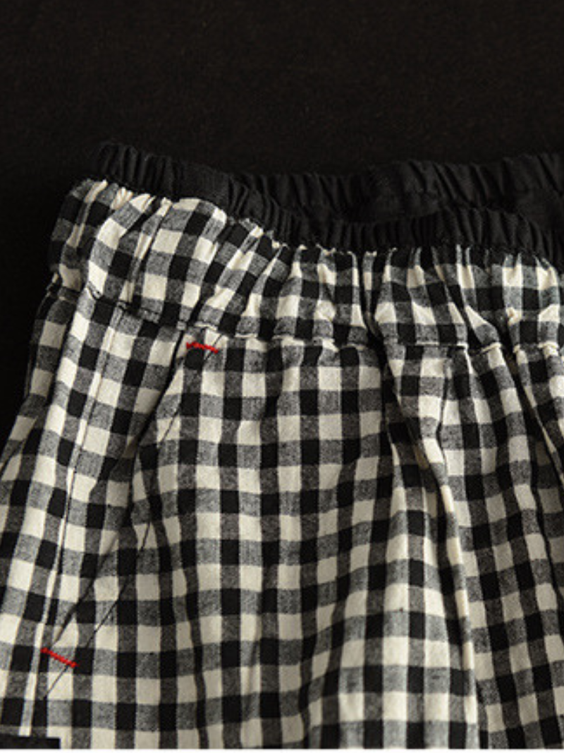 LM | Elastic Waist Plaid Casual Harem Pants Bottoms