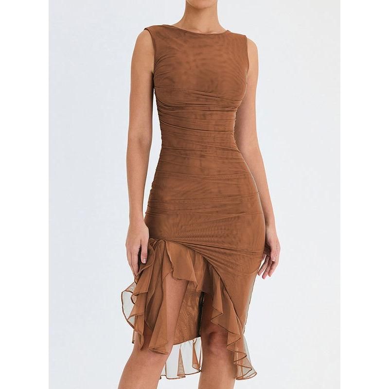 LM | Elegant backless midi dress with ruffles