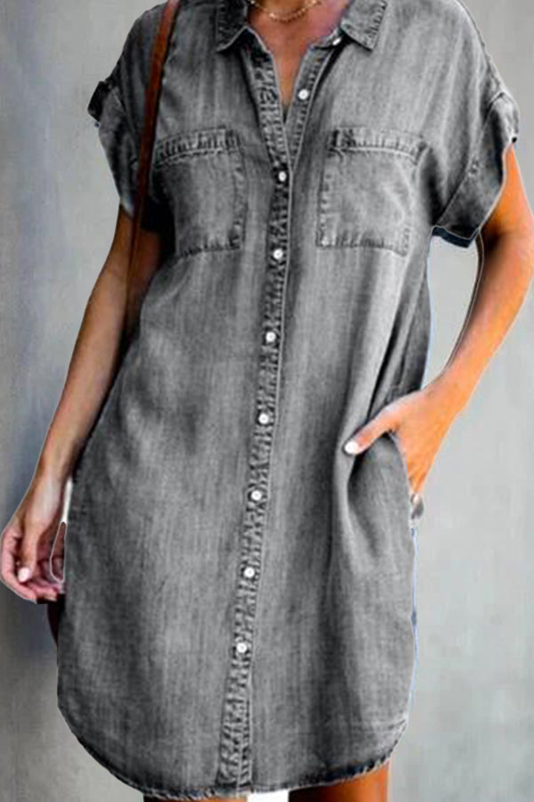 LM | short-sleeved denim midi dress