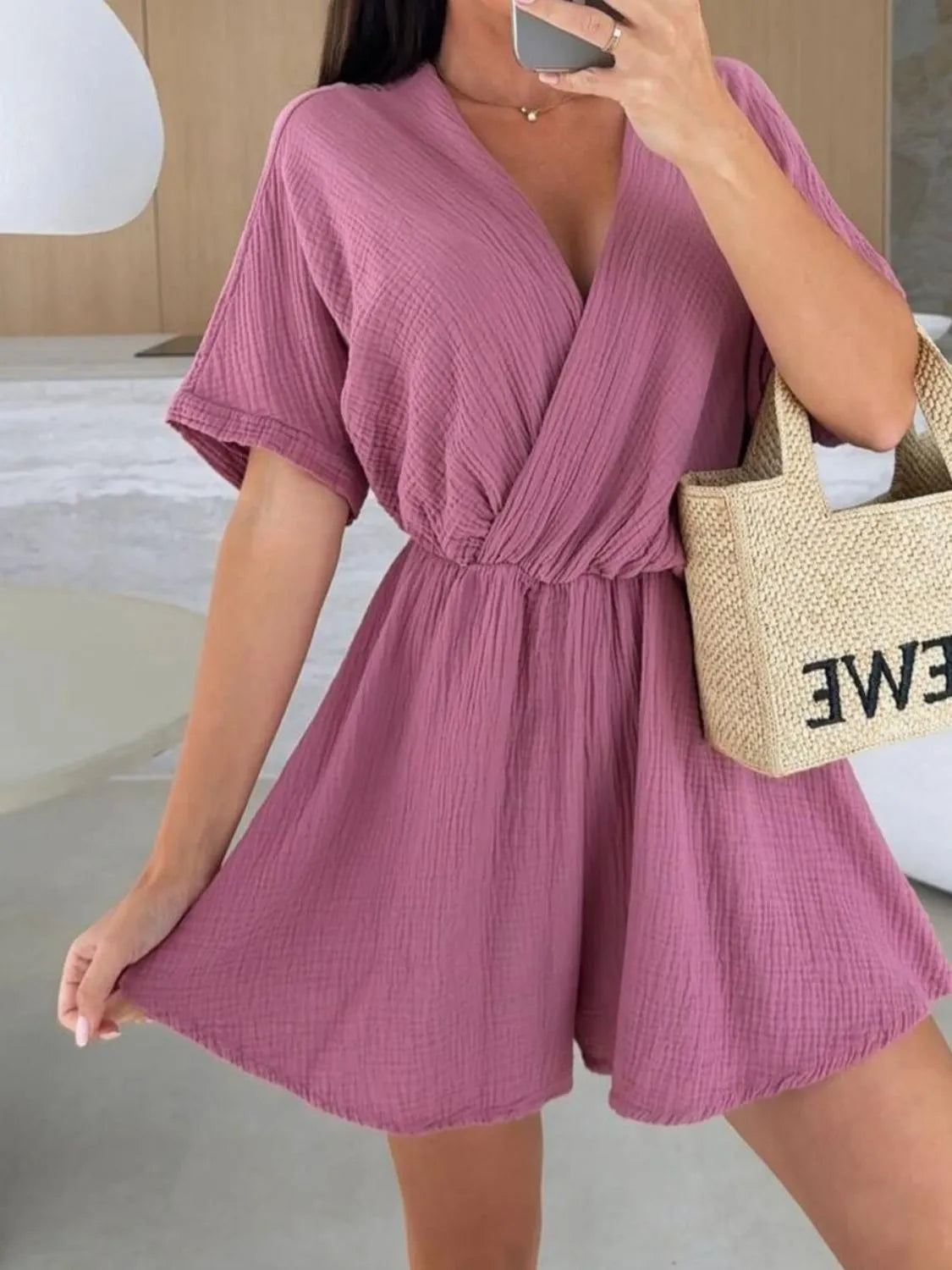 LM | Surplice Half Sleeve Wrap Romper