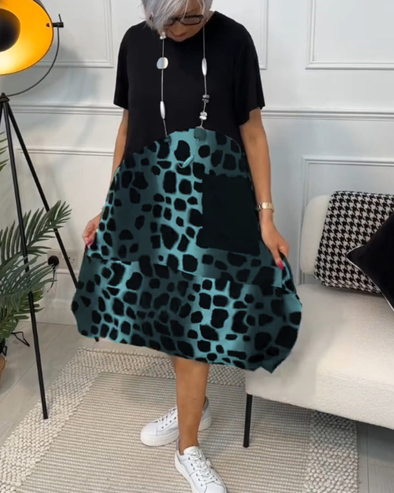 LM | Stylish short-sleeved midi dress with leopard print