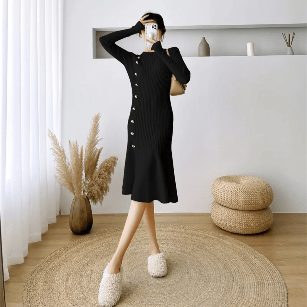 LM | elegant ribbed midi dress for women
