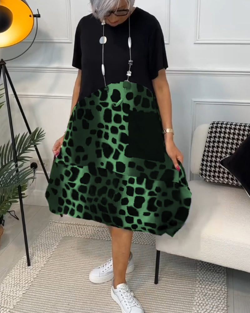 LM | Stylish short-sleeved midi dress with leopard print