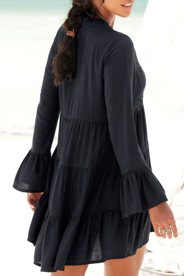 LM | vacation lace neckline bell sleeve mini dress