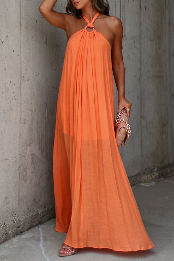 LM | Nolah maxi dress with V-neck and pleated halterneck