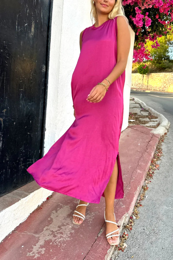 LM | Satin midi dress with seam detail