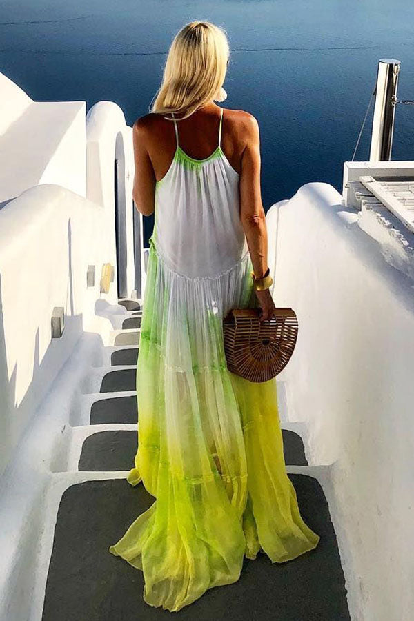LM | Island Evenings Gradient Print Tassel Halter Maxi Dress