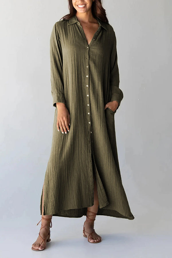 LM | Green Creased, side-slit, loose maxi dress