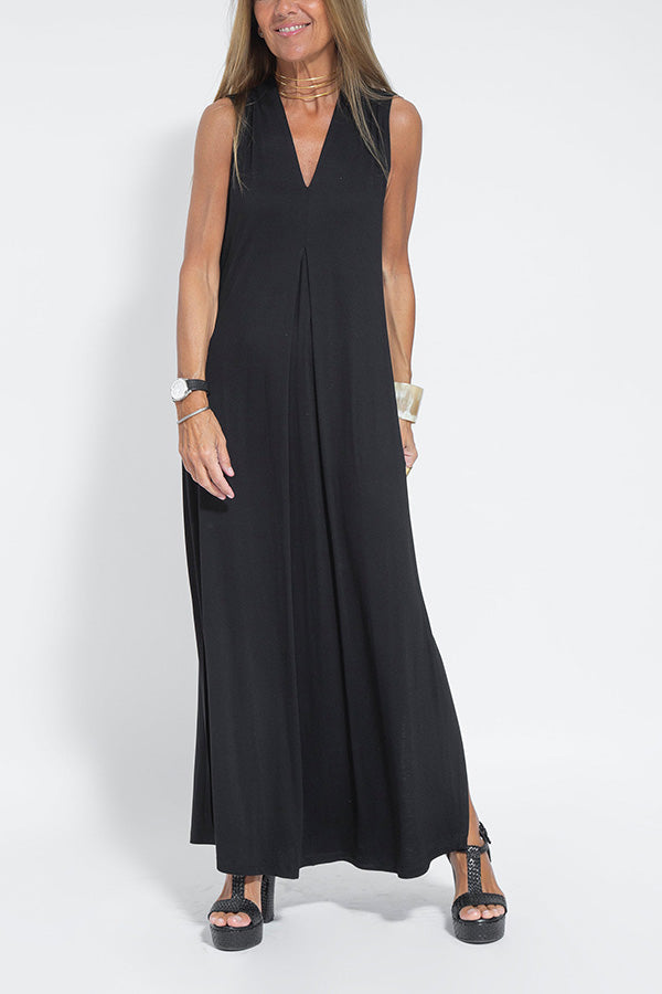 LM | Elegant is forever knit solid color sleeveless slit maxi dress
