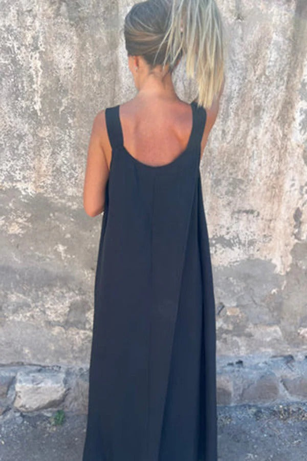 LM | Solid Floral Embellished Sleeveless Loose Maxi Dress