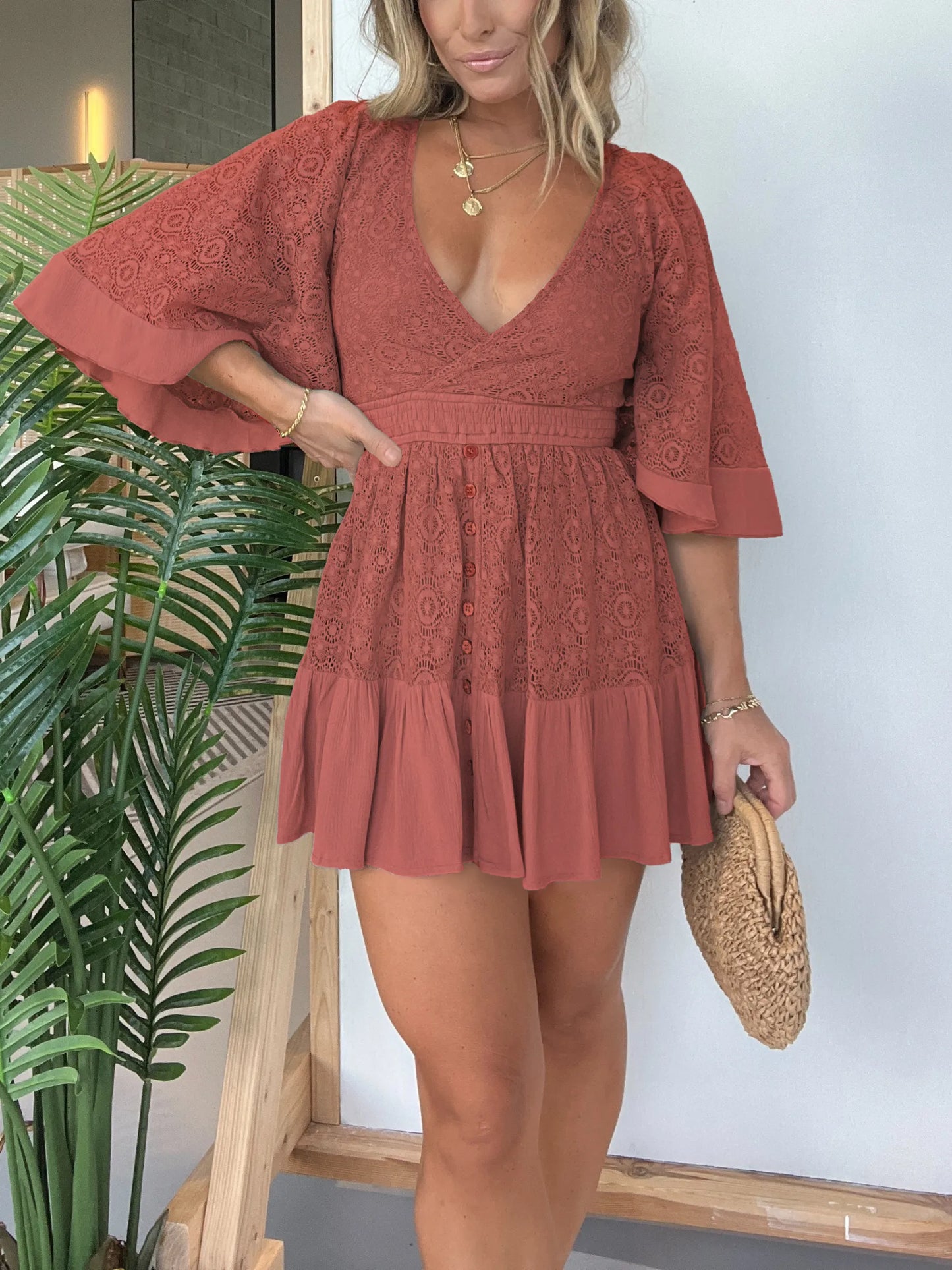 LM | Lace Crochet Romper Dress