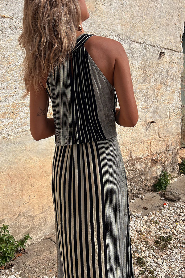 LM | One More Chance Striped midi dress with adjustable waist