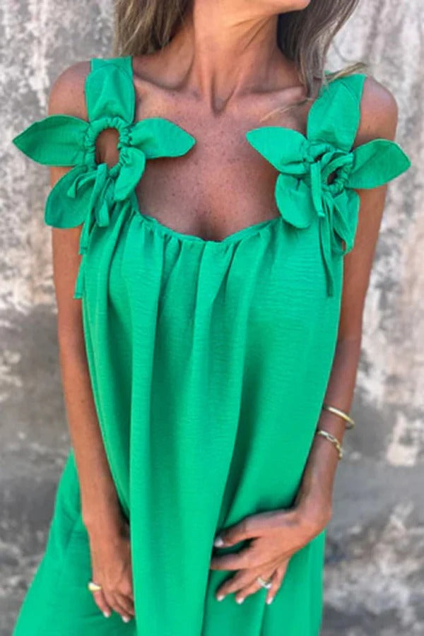 LM | Solid Floral Embellished Sleeveless Loose Maxi Dress