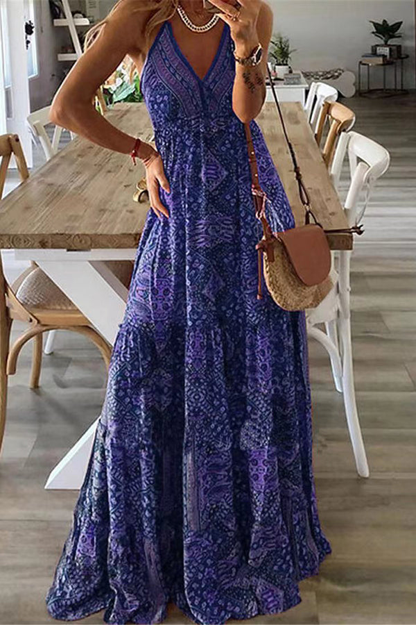 LM | Celeste Boho printed strappy maxi dresses with elastic waist