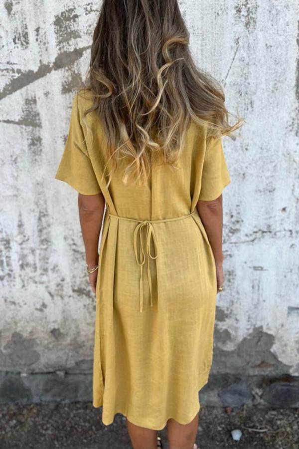 LM | Bohemian Print Linen Loose Midi Dress