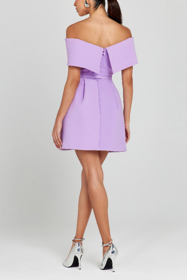 LM | Elegant Evening Lapel Bandeau Detachable Belt Pocketed Mini Dress
