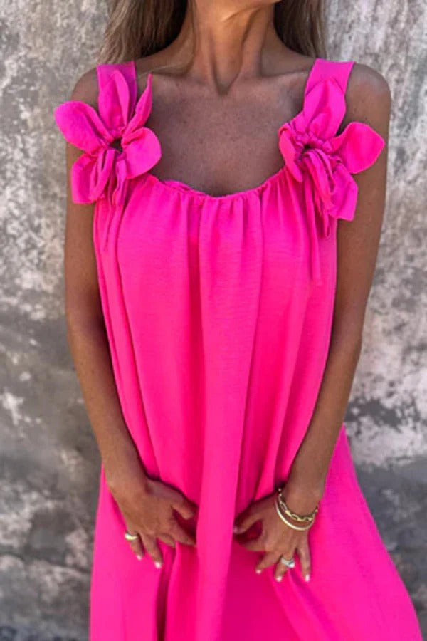 LM | Solid Floral Embellished Sleeveless Loose Maxi Dress