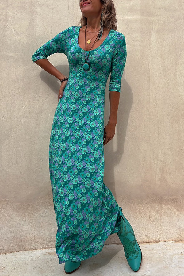 LM | Iconic Crush Floral Half Sleeve Elasticated Maxi Dress