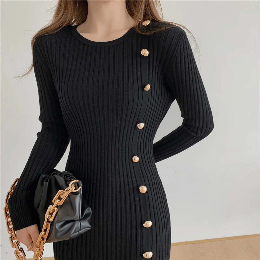 LM | elegant ribbed midi dress for women