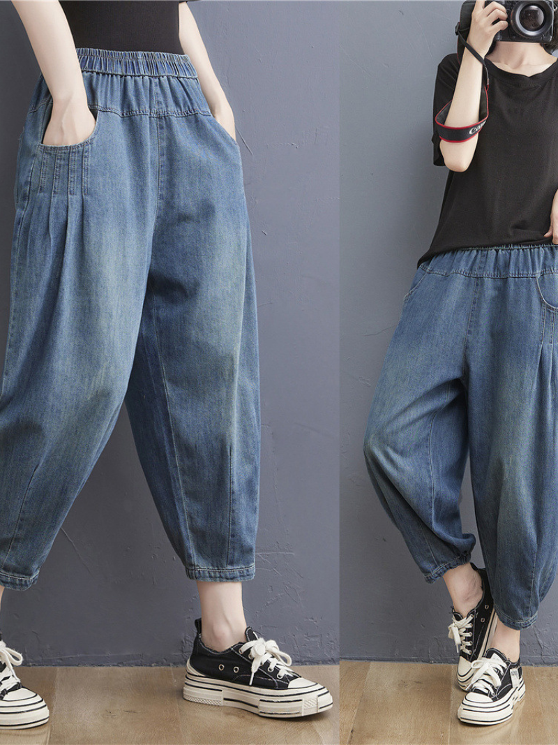 LM | summer elastic waist thin loose denim casual pants