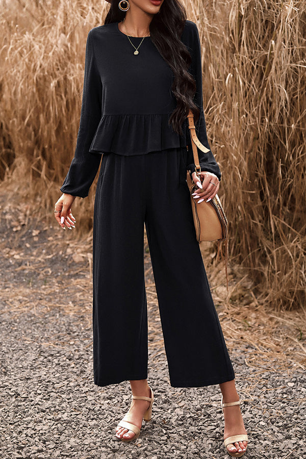 LM | Temperament leisure suit monochrome long-sleeved top loose pants