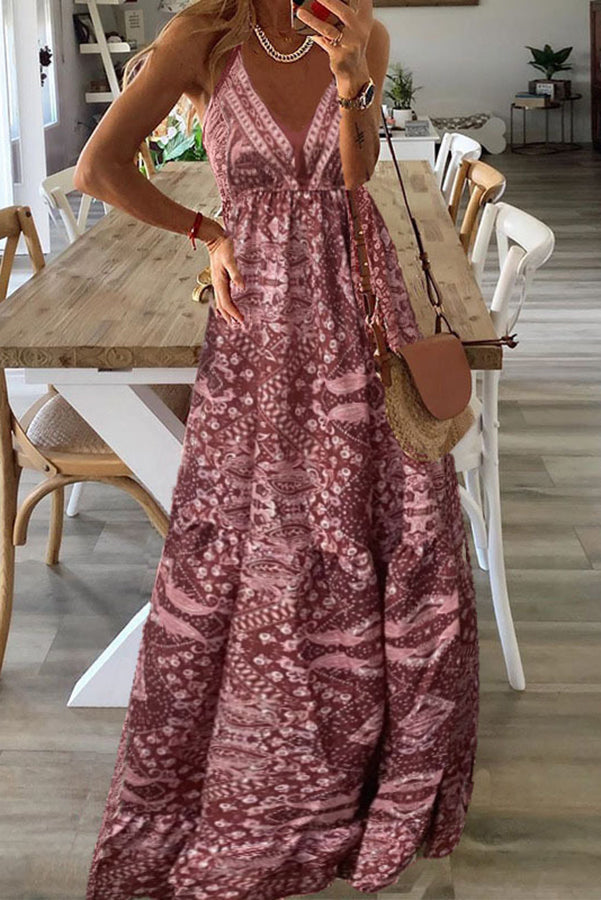 LM | Celeste Boho printed strappy maxi dresses with elastic waist