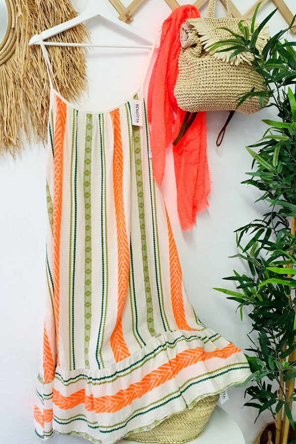 LM | Happy Sunday Linen blend ethnic print A-line cami maxi dress