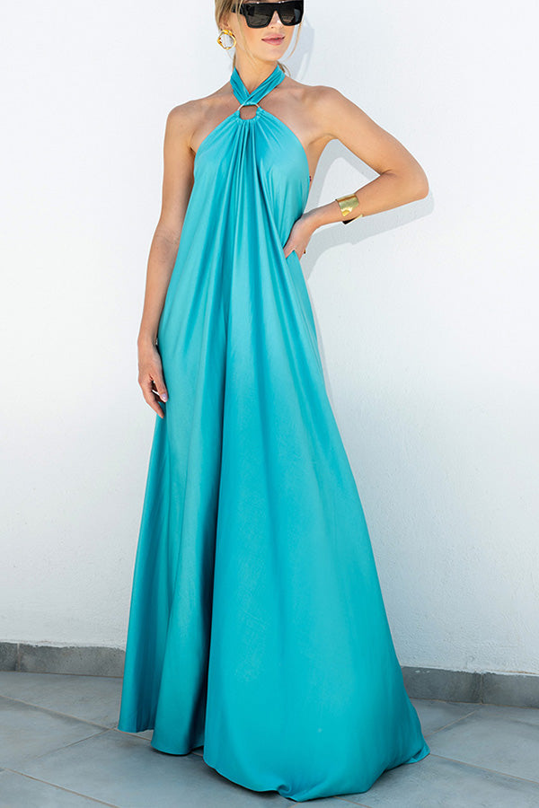 LM | Elegant and fabulous satin halter backless party / vocation maxi dress